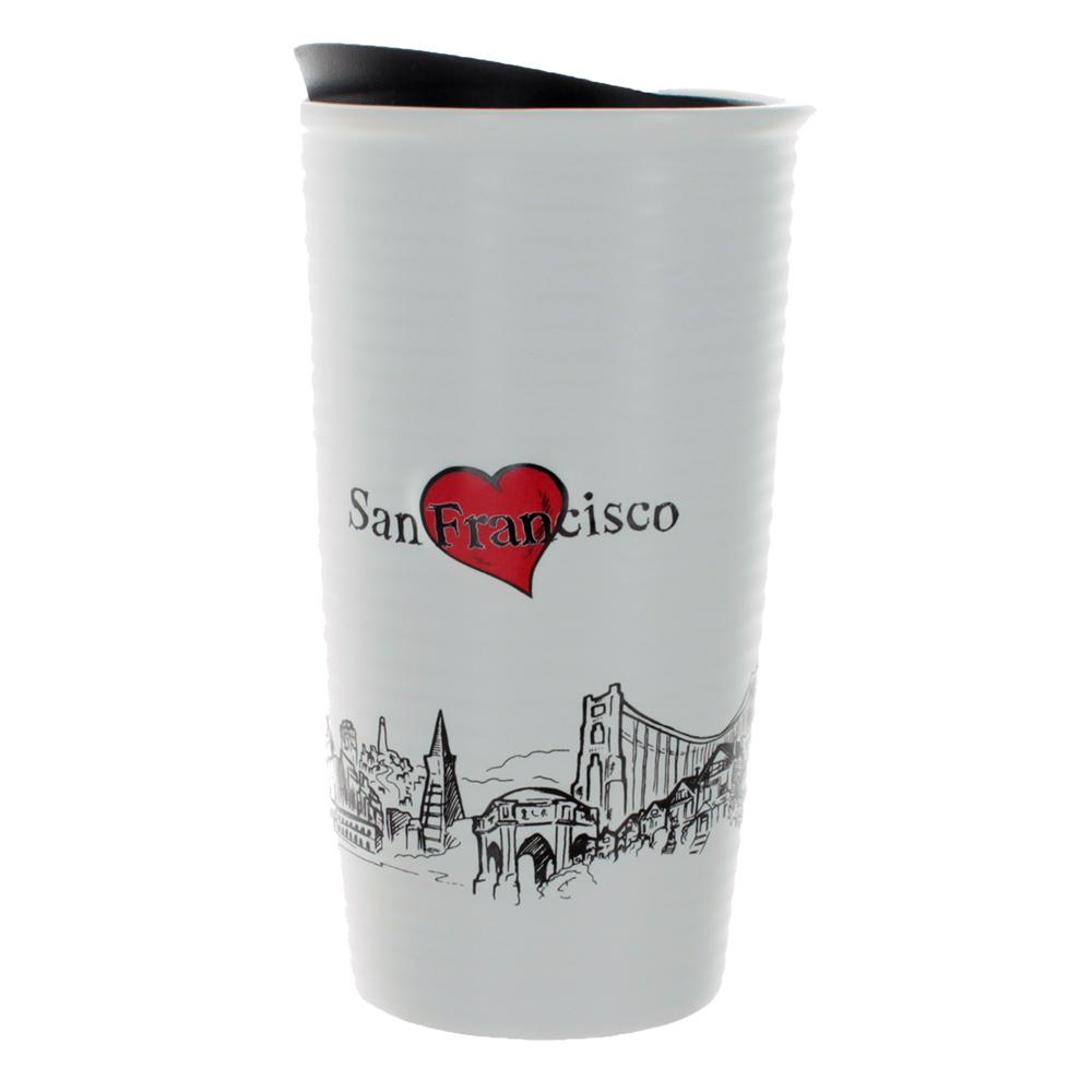 San Francisco Whimsy with Heart  Ceramic Travel Mug