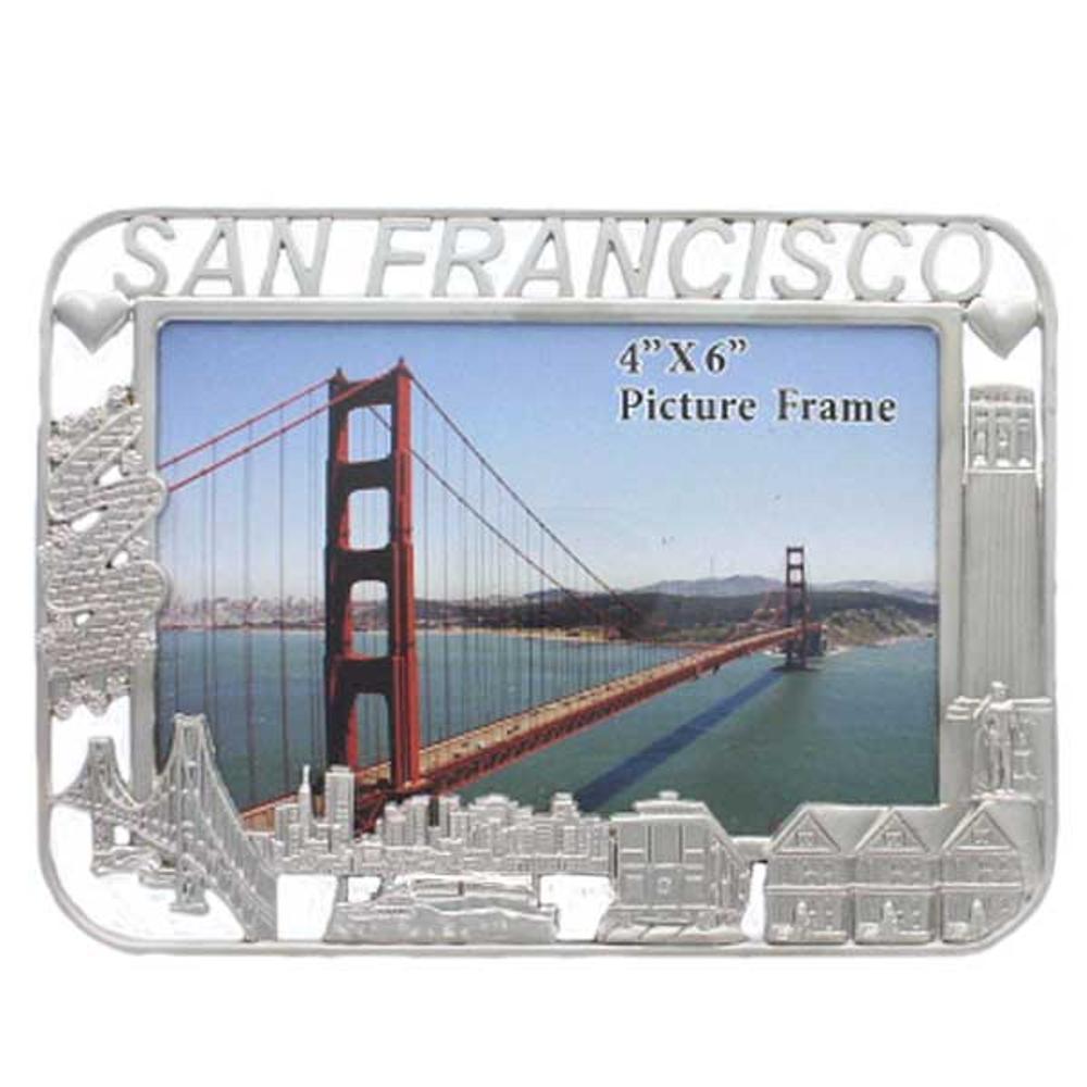 San Francisco Silver Picture Frame with Cut Out Icons: 4 x 6